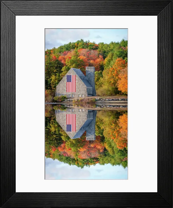 Framed Print : Old Stone Church in West Boylston, decorated with an american Flag, West Boylston, Massachusetts, New England, USA Framed Print : Old Stone Church in West Boylston, decorated with an american Flag, West Boylston, Massachusetts, New England, USA