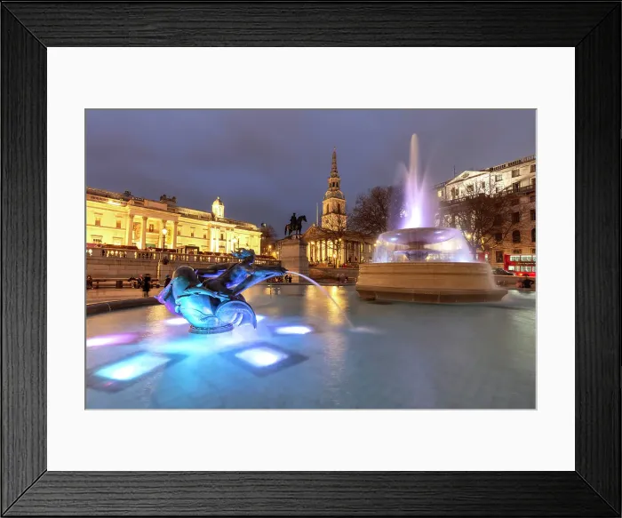 Framed Print : Trafalgar Square illuminated at night at Christmas, London, England, UK Framed Print : Trafalgar Square illuminated at night at Christmas, London, England, UK