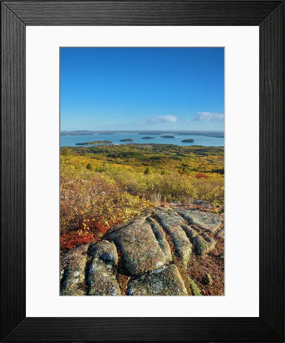 Framed Print : View towards Bar Harbour, Cadillac Mountain, Mount Desert Island, Acadia National Park, Maine, United States