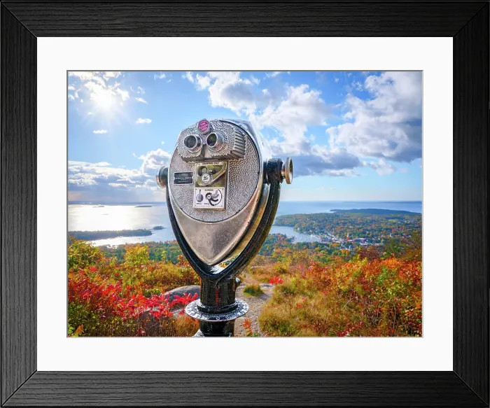Framed Print : An aerial view over the small town of Camden framed by colorful Fall Colors Camden, Maine, New England, USA Framed Print : An aerial view over the small town of Camden framed by colorful Fall Colors Camden, Maine, New England, USA