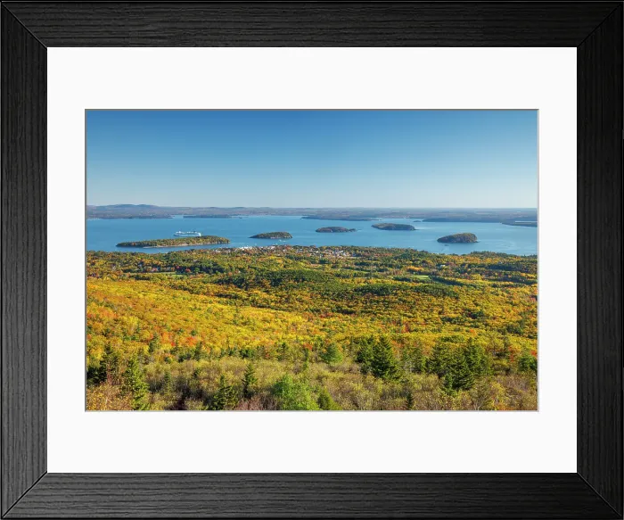 Framed Print : View towards Bar Harbour, Cadillac Mountain, Mount Desert Island, Acadia National Park, Maine, United States
