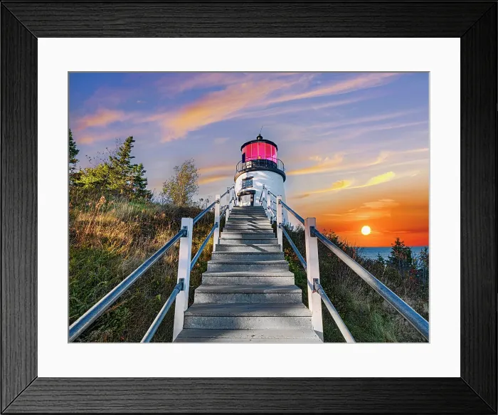 Framed Print : Owls Head, Maine, at the entrance to Rockland Harbor in Penobscot Bay. It sits atop a 70-foot cliff, offering panoramic views of the harbor and bay. The lighthouse is part of Owls Head State Park and is a popular destination for its scenic beauty Framed Print : Owls Head, Maine, at the entrance to Rockland Harbor in Penobscot Bay. It sits atop a 70-foot cliff, offering panoramic views of the harbor and bay. The lighthouse is part of Owls Head State Park and is a popular destination for its scenic beauty