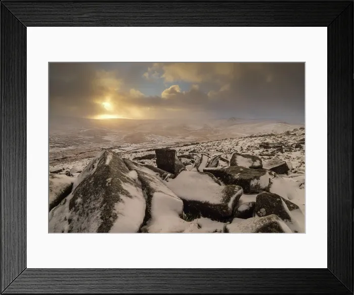 Framed Print : Snow covered granite rocks at dawn, Belstone Tor, Dartmoor National Park, Devon, England. Winter (January) 2025 Framed Print : Snow covered granite rocks at dawn, Belstone Tor, Dartmoor National Park, Devon, England. Winter (January) 2025