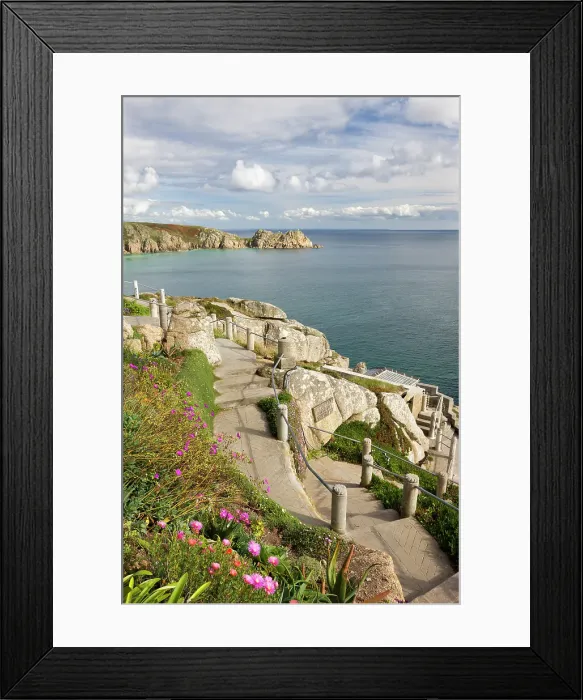 Framed Print : Minack Theatre near Land's End on the clifftops of Cornwall, looking towards Logan Rock, Porth Curno, Cornwall, England. Autumn (October) 2009 Framed Print : Minack Theatre near Land's End on the clifftops of Cornwall, looking towards Logan Rock, Porth Curno, Cornwall, England. Autumn (October) 2009