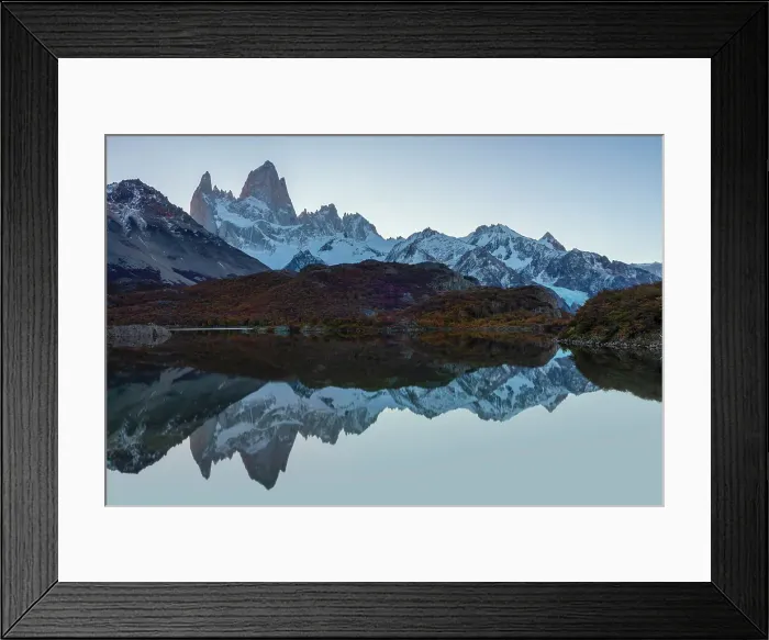 Framed Print : Fitzroy mountain at sunset reflectin in the Laguna Capri lake near El Chalten, Patagonia, Argentina Framed Print : Fitzroy mountain at sunset reflectin in the Laguna Capri lake near El Chalten, Patagonia, Argentina