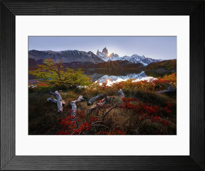 Framed Print : Fitzroy mountain at sunset reflectin in the Laguna Capri lake near El Chalten, Patagonia, Argentina Framed Print : Fitzroy mountain at sunset reflectin in the Laguna Capri lake near El Chalten, Patagonia, Argentina