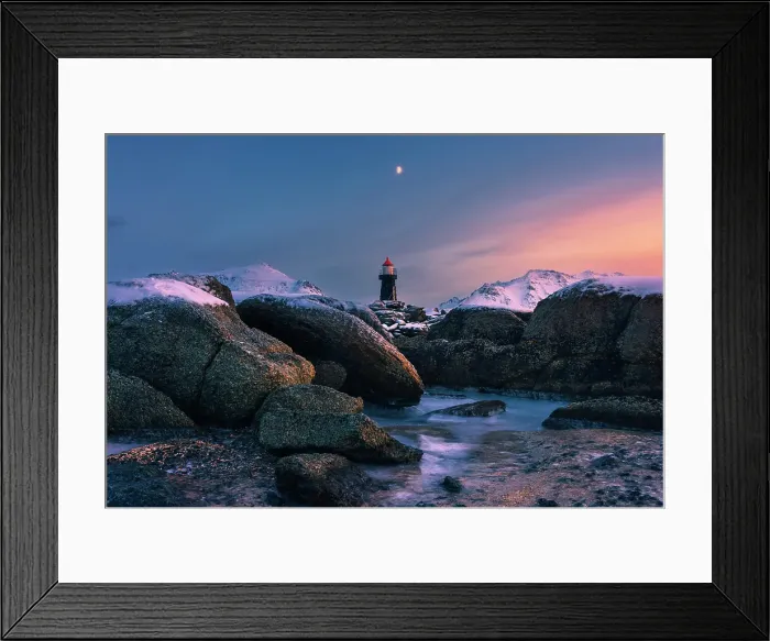 Framed Print : A small lighthouse near Lekness in Lofoten islands, Norway Framed Print : A small lighthouse near Lekness in Lofoten islands, Norway