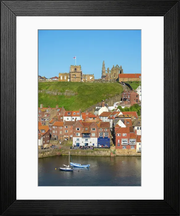 Framed Print : View towards Whitby Abbey and St Mary Church over River Esk, Whitby, North Yorkshire, England Framed Print : View towards Whitby Abbey and St Mary Church over River Esk, Whitby, North Yorkshire, England