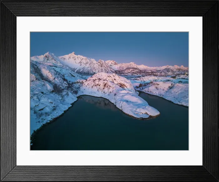 Framed Print : Aerial view of the fjords and the moutnains near Svolvaer in the Lofoten islands, Norway Framed Print : Aerial view of the fjords and the moutnains near Svolvaer in the Lofoten islands, Norway