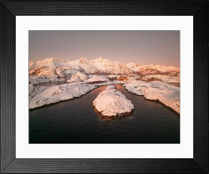 Framed Print : Aerial view of the fjords and the moutnains near Svolvaer in the Lofoten islands, Norway Framed Print : Aerial view of the fjords and the moutnains near Svolvaer in the Lofoten islands, Norway