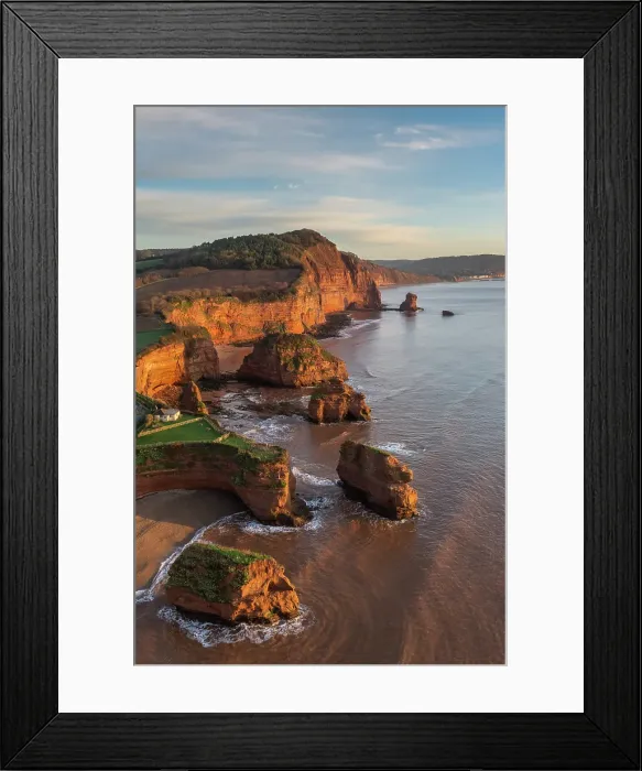 Framed Print : Aerial view of Ladram Bay on the East Devon coast, England. Winter (January) 2025