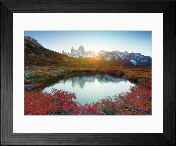 Framed Print : Fitzroy mountain near El Chalten reflecting in a pond in the Los Glacier National Park, Patagonia, Argentina