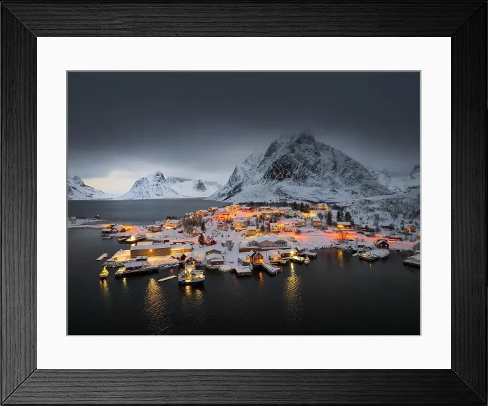 Framed Print : Aerial view of the fisherman's vilalge of Reine, Lofoten islands, Norway Framed Print : Aerial view of the fisherman's vilalge of Reine, Lofoten islands, Norway