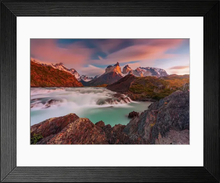 Framed Print : Torres Del Paine mountain range in Chilean Patagonia, Chile