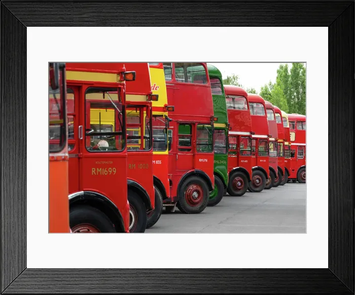 Framed Print : Routemaster buses parade at the 70th anniversary of the first Routemaster bus, RM1, London, England Framed Print : Routemaster buses parade at the 70th anniversary of the first Routemaster bus, RM1, London, England