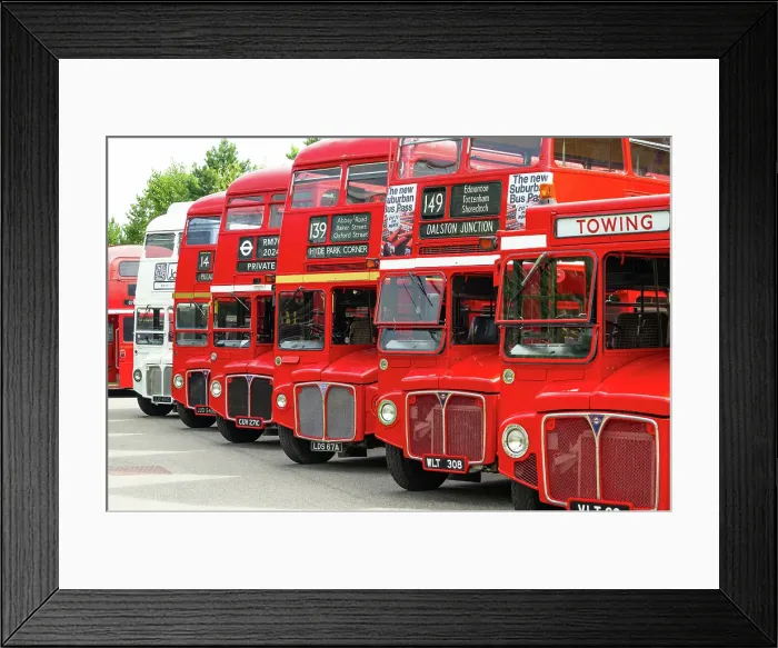 Framed Print : Routemaster buses parade at the 70th anniversary of the first Routemaster bus, RM1, London, England