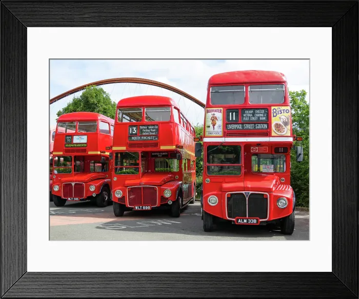 Framed Print : Routemaster buses parade at the 70th anniversary of the first Routemaster bus, RM1, London, England Framed Print : Routemaster buses parade at the 70th anniversary of the first Routemaster bus, RM1, London, England