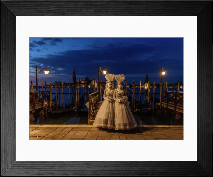 Framed Print : Two women dressed as twins stand by the lagoon during the Venice Carnival, Venice, Italy Framed Print : Two women dressed as twins stand by the lagoon during the Venice Carnival, Venice, Italy