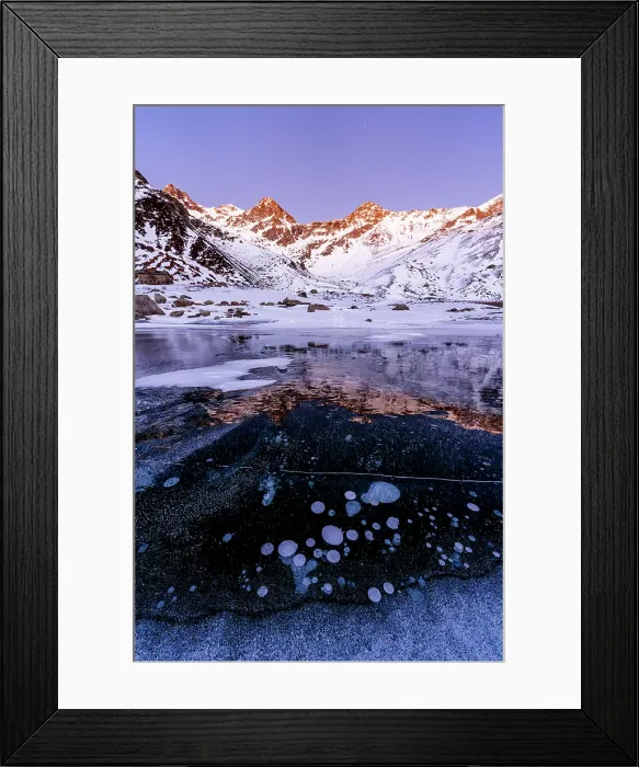 Framed Print : Ice bubbles trapped in lake Montespluga at night, Madesimo, Valle Spluga, Valtellina, Lombardy, Italy Framed Print : Ice bubbles trapped in lake Montespluga at night, Madesimo, Valle Spluga, Valtellina, Lombardy, Italy