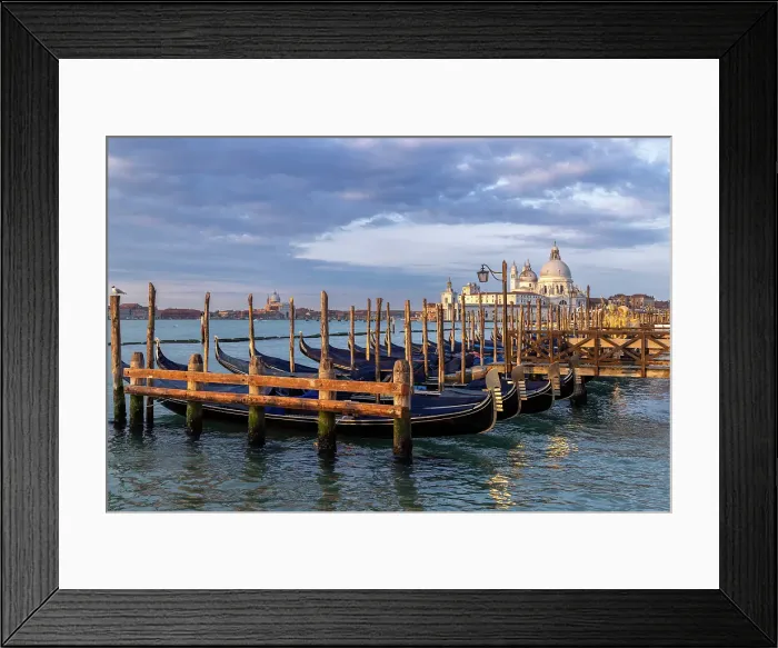Framed Print : Gondolas on the lagoon with Salute in the background, Venice, Italy