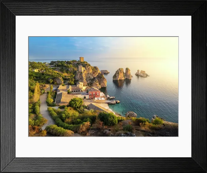 Framed Print : Tonnara and stacks of Scopello. Castellammare del Golfo, Trapani district, Sicily, Italy Framed Print : Tonnara and stacks of Scopello. Castellammare del Golfo, Trapani district, Sicily, Italy