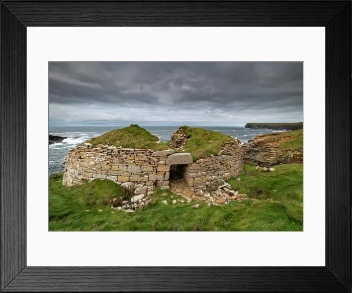 Framed Print : Iron Age Broch of Borwick on the cliffs near Yesnaby on the Orkney Islands, Scotland. Autumn (September) 2022 Framed Print : Iron Age Broch of Borwick on the cliffs near Yesnaby on the Orkney Islands, Scotland. Autumn (September) 2022