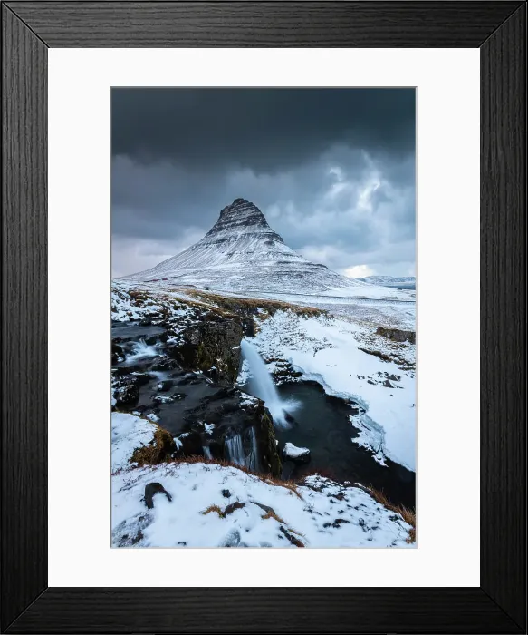 Framed Print : View of Kirkjufell mount at sunset in winter. Grundarfjorour, Snaefellsnes peninsula, Vesturland region, Iceland Framed Print : View of Kirkjufell mount at sunset in winter. Grundarfjorour, Snaefellsnes peninsula, Vesturland region, Iceland