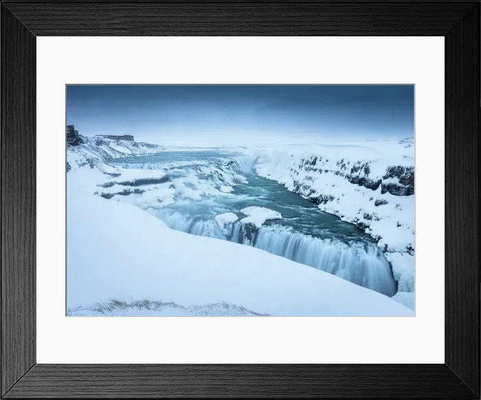 Framed Print : Gullfoss waterfalls in winter at sunrise. Hrunamannahreppur, Arnessysla, Suourland, Iceland Framed Print : Gullfoss waterfalls in winter at sunrise. Hrunamannahreppur, Arnessysla, Suourland, Iceland