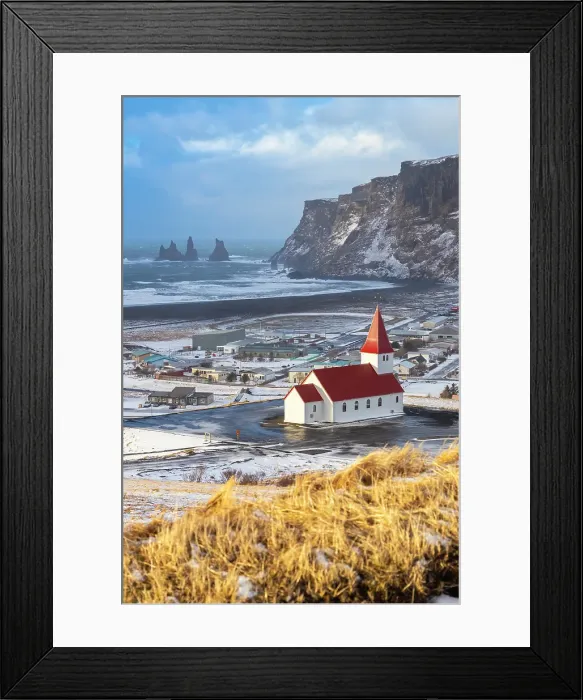 Framed Print : Vikurkirkja, Vik's church with red rooftop. Vik i Myrdal, Sudurland, Iceland Framed Print : Vikurkirkja, Vik's church with red rooftop. Vik i Myrdal, Sudurland, Iceland