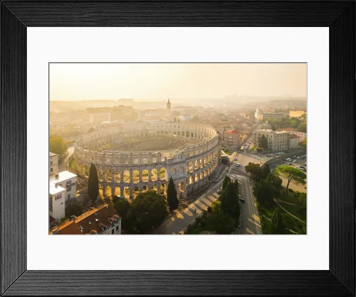 Framed Print : View of the St. Anthony Church and Pula Arena at sunrise. Pula, Istria, Croatia Framed Print : View of the St. Anthony Church and Pula Arena at sunrise. Pula, Istria, Croatia
