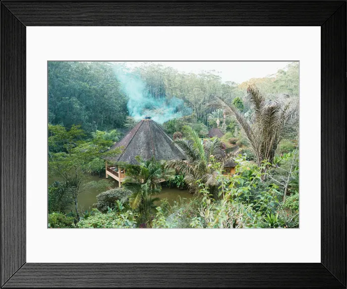 Framed Print : Tropical resort, smoke rising, Madagascar, Africa. Andasibe, Analamazaotra. Vakona lodge Framed Print : Tropical resort, smoke rising, Madagascar, Africa. Andasibe, Analamazaotra. Vakona lodge