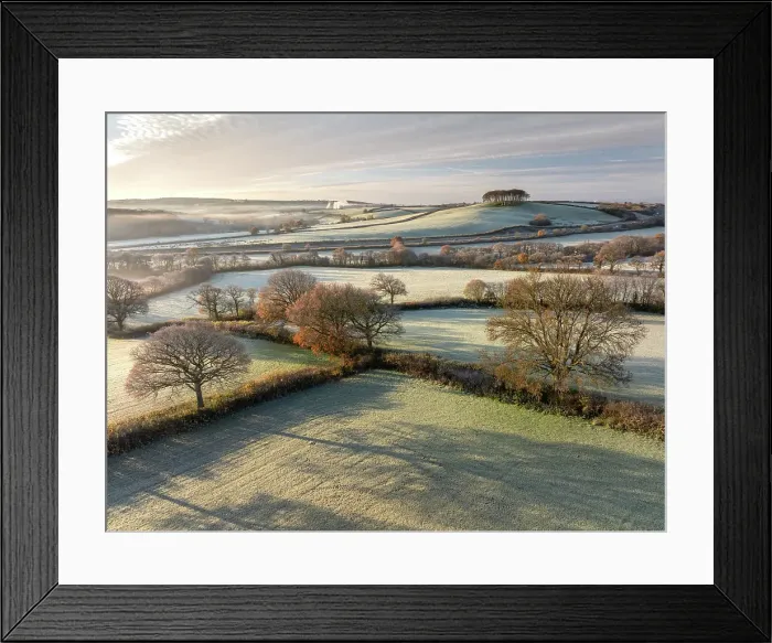Framed Print : Frost coated rolling countryside near Cookworthy Knapp, Lifton, Devon, England. Autumn (November) 2023 Framed Print : Frost coated rolling countryside near Cookworthy Knapp, Lifton, Devon, England. Autumn (November) 2023