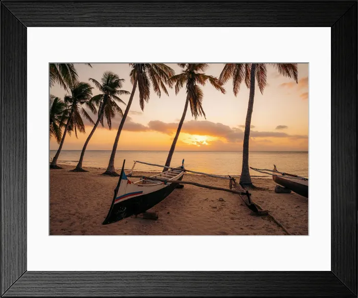 Framed Print : Sunset on a beach, a dugout canoe. Madagascar, Africa. Ifaty Framed Print : Sunset on a beach, a dugout canoe. Madagascar, Africa. Ifaty