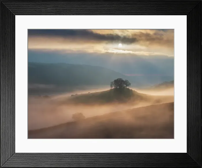 Framed Print : Misty sunrise over Hartland Hill Rocks in Dartmoor National Park, Devon, England. Winter (January) 2025 Framed Print : Misty sunrise over Hartland Hill Rocks in Dartmoor National Park, Devon, England. Winter (January) 2025