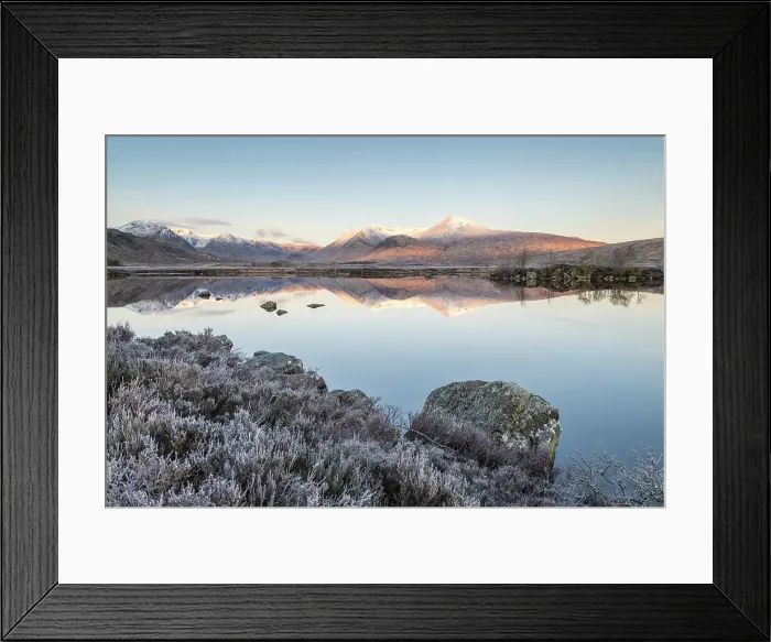 Framed Print : Black Mount reflected in Lochan na h-achlaise on a frosty morning on Rannoch Moor in the Scottish Highlands, Scotland. Spring (March) 2024 Framed Print : Black Mount reflected in Lochan na h-achlaise on a frosty morning on Rannoch Moor in the Scottish Highlands, Scotland. Spring (March) 2024
