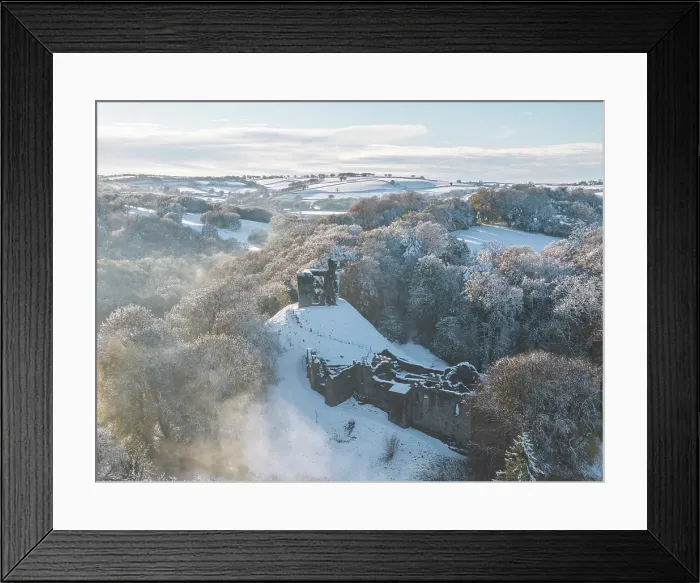 Framed Print : Aerial view of Okehampton Castle in the snow, Devon, England. Autumn (November) 2024 Framed Print : Aerial view of Okehampton Castle in the snow, Devon, England. Autumn (November) 2024