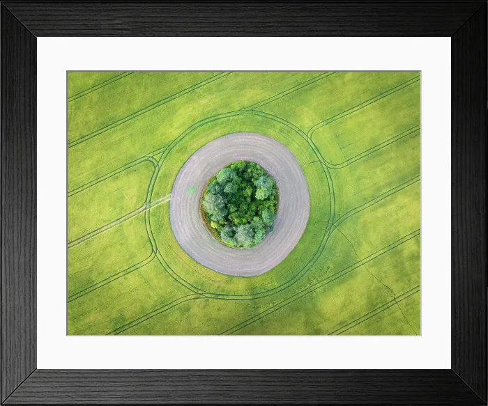Framed Print : Aerial view of a tumulus in a crop field, West Sussex, England. Summer (July) 2024 Framed Print : Aerial view of a tumulus in a crop field, West Sussex, England. Summer (July) 2024