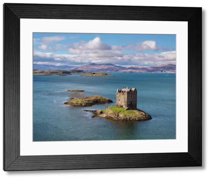 Framed Print : Aerial view of Castle Stalker isolated on a tidal island on Loch Laich, Port Appin, Scotland. Spring (March) 2024 Framed Print : Aerial view of Castle Stalker isolated on a tidal island on Loch Laich, Port Appin, Scotland. Spring (March) 2024