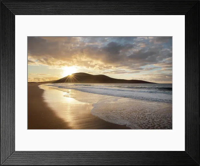 Framed Print : Sunset behind Ceapabhal from Scarista Beach, Isle of Harris, Outer Hebrides, Scotland Framed Print : Sunset behind Ceapabhal from Scarista Beach, Isle of Harris, Outer Hebrides, Scotland