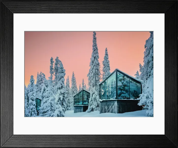 Framed Print : Hotel in Ruka during winter in finnish Lapland, Finland