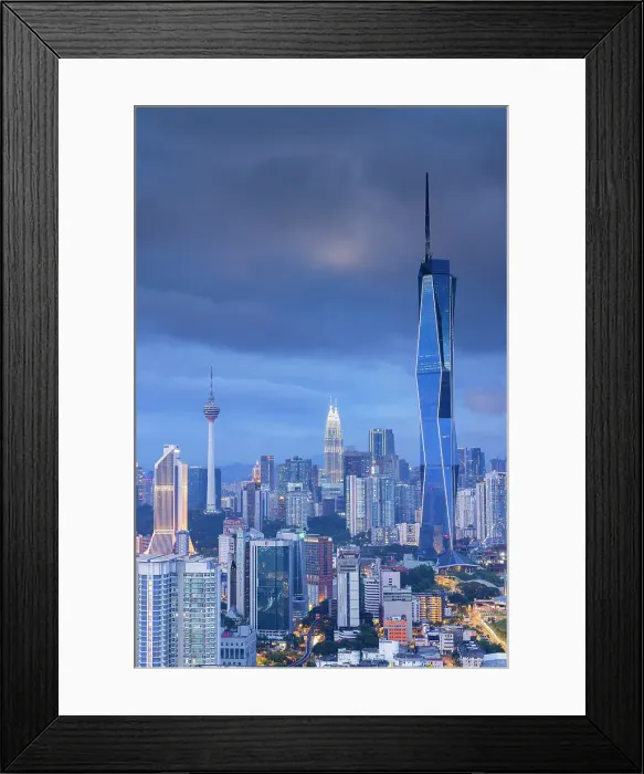 Framed Print : Skyline with Merdeka 118 skyscraper, Menara Kuala Lumpur and Petronas Towers at dusk, Kuala Lumpur, Selangor, Malaysia Framed Print : Skyline with Merdeka 118 skyscraper, Menara Kuala Lumpur and Petronas Towers at dusk, Kuala Lumpur, Selangor, Malaysia