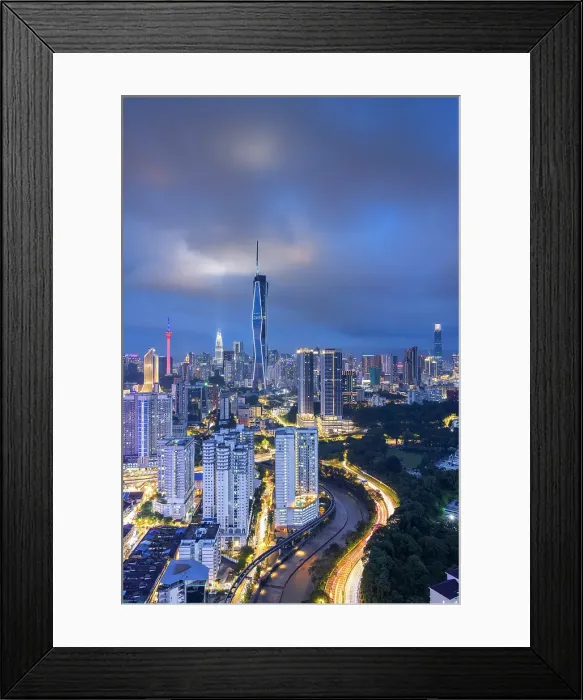 Framed Print : Skyline with Merdeka 118 skyscraper, Menara Kuala Lumpur and Petronas Towers at dusk, Kuala Lumpur, Selangor, Malaysia Framed Print : Skyline with Merdeka 118 skyscraper, Menara Kuala Lumpur and Petronas Towers at dusk, Kuala Lumpur, Selangor, Malaysia