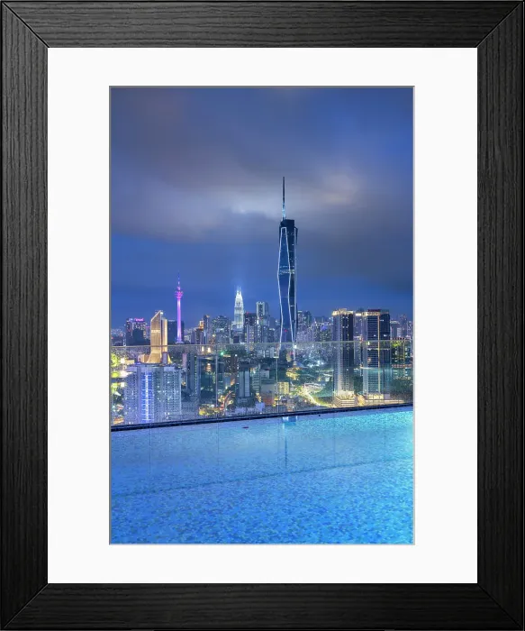 Framed Print : Skyline with Merdeka 118 skyscraper, Menara Kuala Lumpur and Petronas Towers with rooftop pool at dusk, Kuala Lumpur, Selangor, Malaysia Framed Print : Skyline with Merdeka 118 skyscraper, Menara Kuala Lumpur and Petronas Towers with rooftop pool at dusk, Kuala Lumpur, Selangor, Malaysia