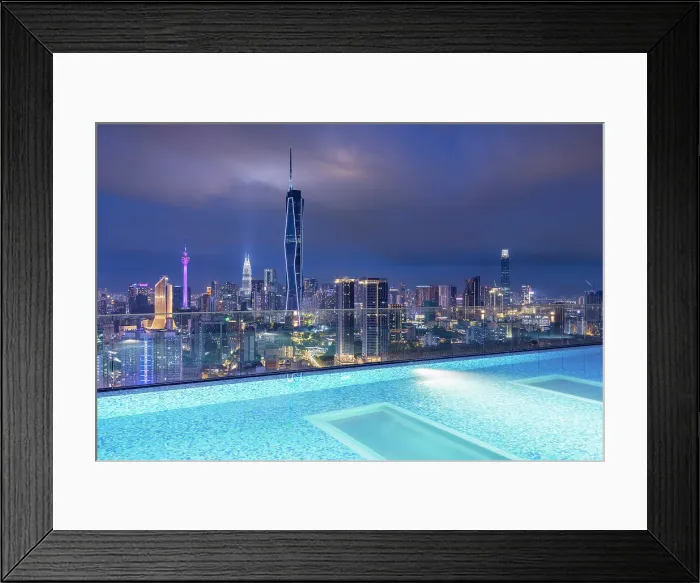 Framed Print : Skyline with Merdeka 118 skyscraper, Menara Kuala Lumpur and Petronas Towers with rooftop pool at dusk, Kuala Lumpur, Selangor, Malaysia Framed Print : Skyline with Merdeka 118 skyscraper, Menara Kuala Lumpur and Petronas Towers with rooftop pool at dusk, Kuala Lumpur, Selangor, Malaysia