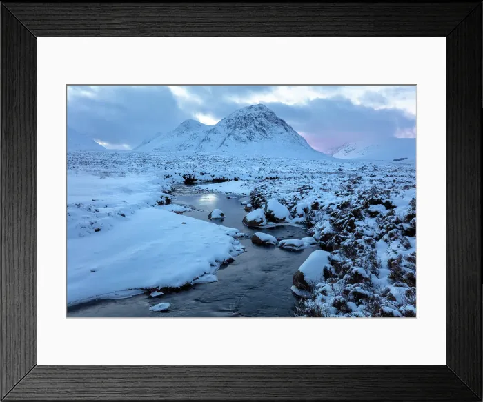 Framed Print : Rannoch Moor and Buachaille Etive Mor covered in snow, Highand, Scotland Framed Print : Rannoch Moor and Buachaille Etive Mor covered in snow, Highand, Scotland