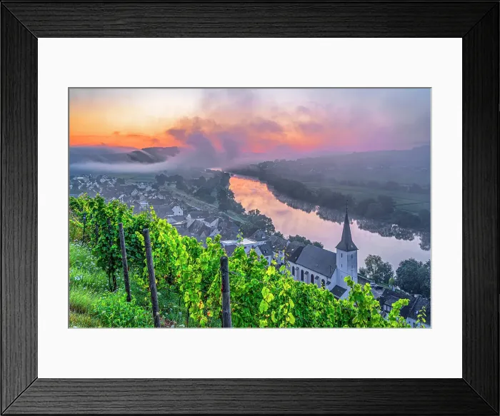 Framed Print : Morning fog at sunset at Kesten, Mosel, Rhineland-Palatinate, Germany Framed Print : Morning fog at sunset at Kesten, Mosel, Rhineland-Palatinate, Germany
