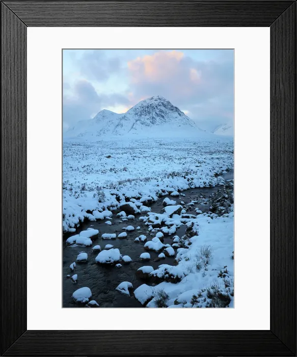 Framed Print : Rannoch Moor and Buachaille Etive Mor covered in snow, Highand, Scotland Framed Print : Rannoch Moor and Buachaille Etive Mor covered in snow, Highand, Scotland