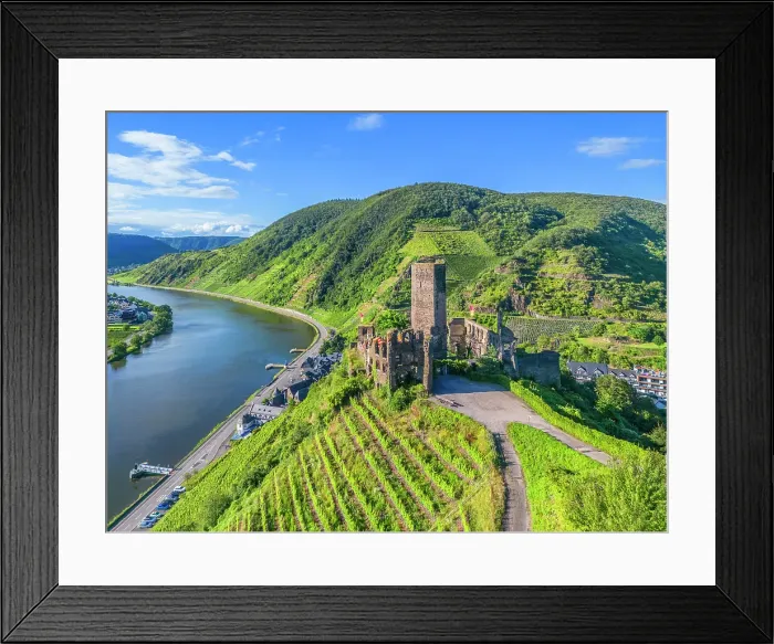 Framed Print : Aerial view at Metternich Castle, Beilstein, Moselle Valley, Rhineland-Palatinate, Germany Framed Print : Aerial view at Metternich Castle, Beilstein, Moselle Valley, Rhineland-Palatinate, Germany