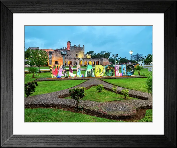 Framed Print : Valladolid Letters and Convent of San Bernardino de Siena at dusk, Sisal Park, Valladolid, Yucatan State, Mexico Framed Print : Valladolid Letters and Convent of San Bernardino de Siena at dusk, Sisal Park, Valladolid, Yucatan State, Mexico