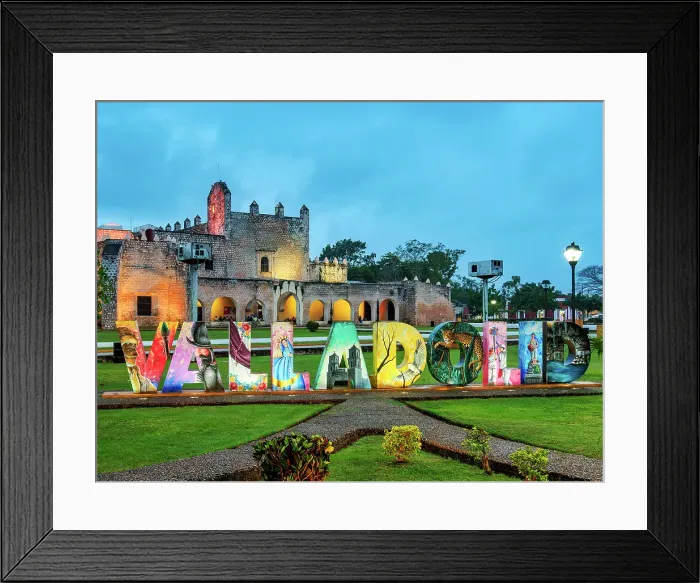 Framed Print : Valladolid Letters and Convent of San Bernardino de Siena at dusk, Sisal Park, Valladolid, Yucatan State, Mexico Framed Print : Valladolid Letters and Convent of San Bernardino de Siena at dusk, Sisal Park, Valladolid, Yucatan State, Mexico